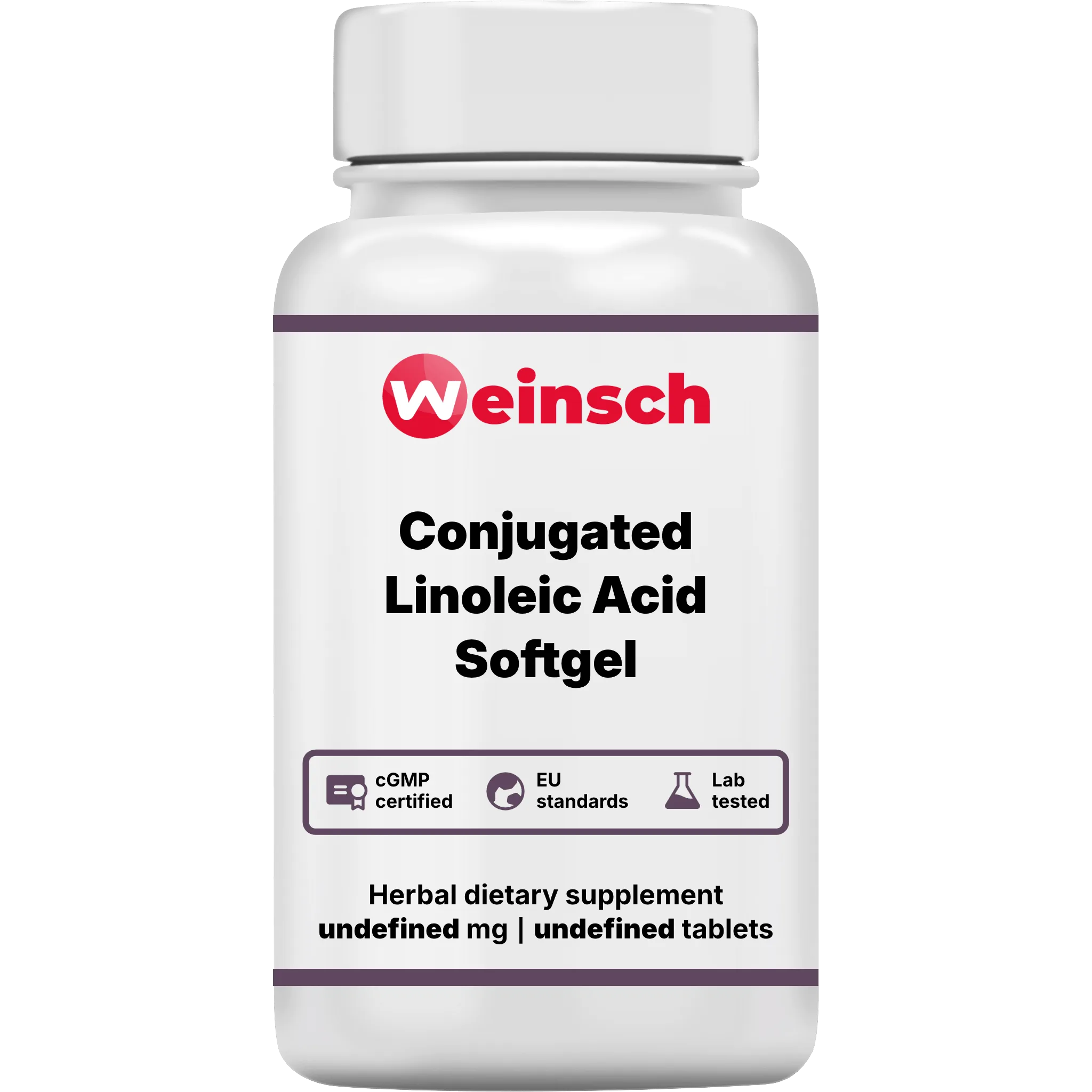Conjugated linoleic acid softgel packaging bottle WHE.png