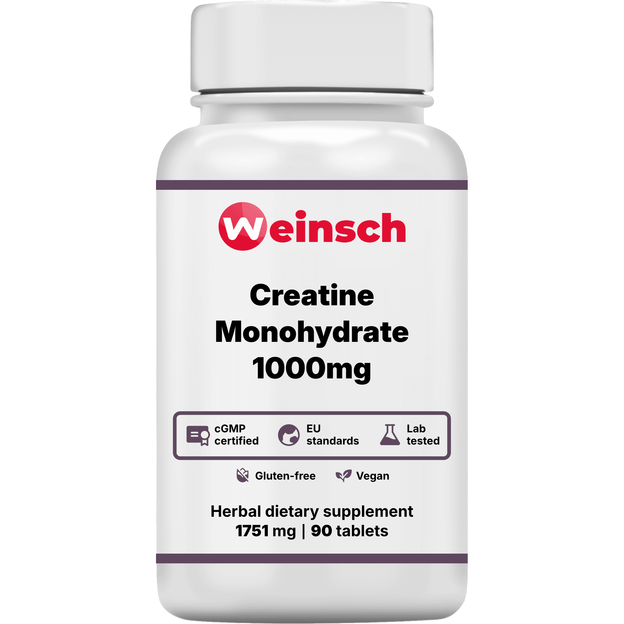Creatine monohydrate 1000mg packaging bottle.png