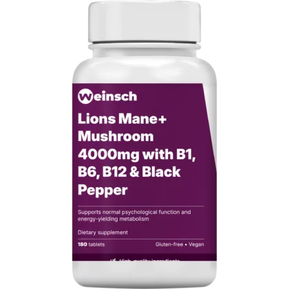 Lions mane mushroom 4000mg with b1 b6 b12 black pepper packaging bottle.png