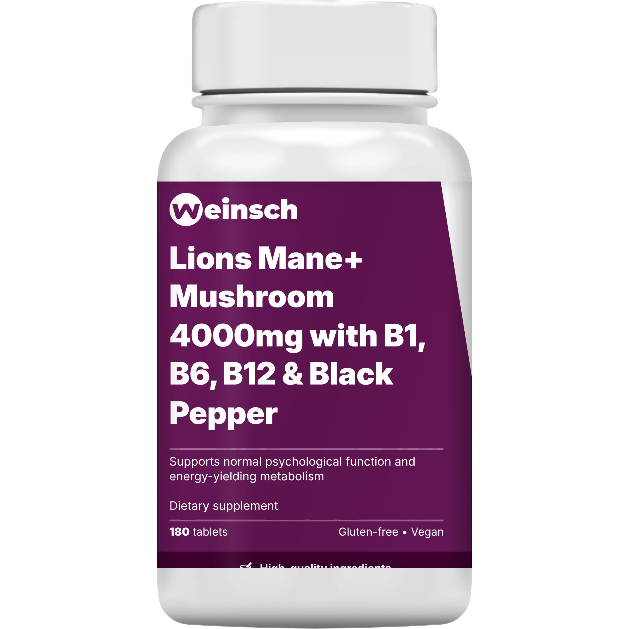 Lions mane mushroom 4000mg with b1 b6 b12 black pepper packaging bottle.png