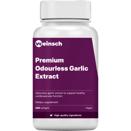 Premium odourless garlic extract packaging bottle.png