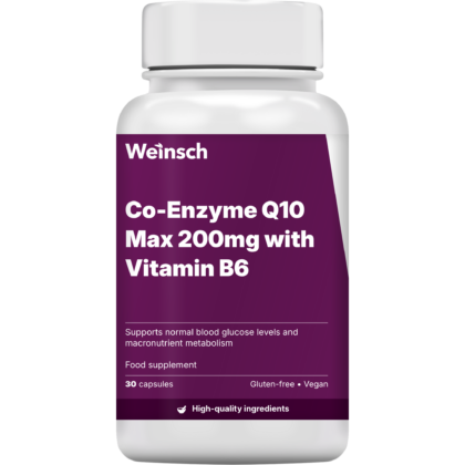 Co enzyme q10 max 200mg with vitamin b6 packaging bottle.png