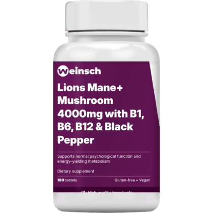 Lions mane mushroom 4000mg with b1 b6 b12 black pepper packaging bottle.png
