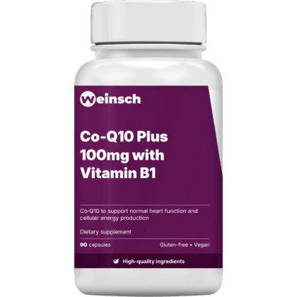 Co q10 plus 100mg with vitamin b1 packaging bottle.png